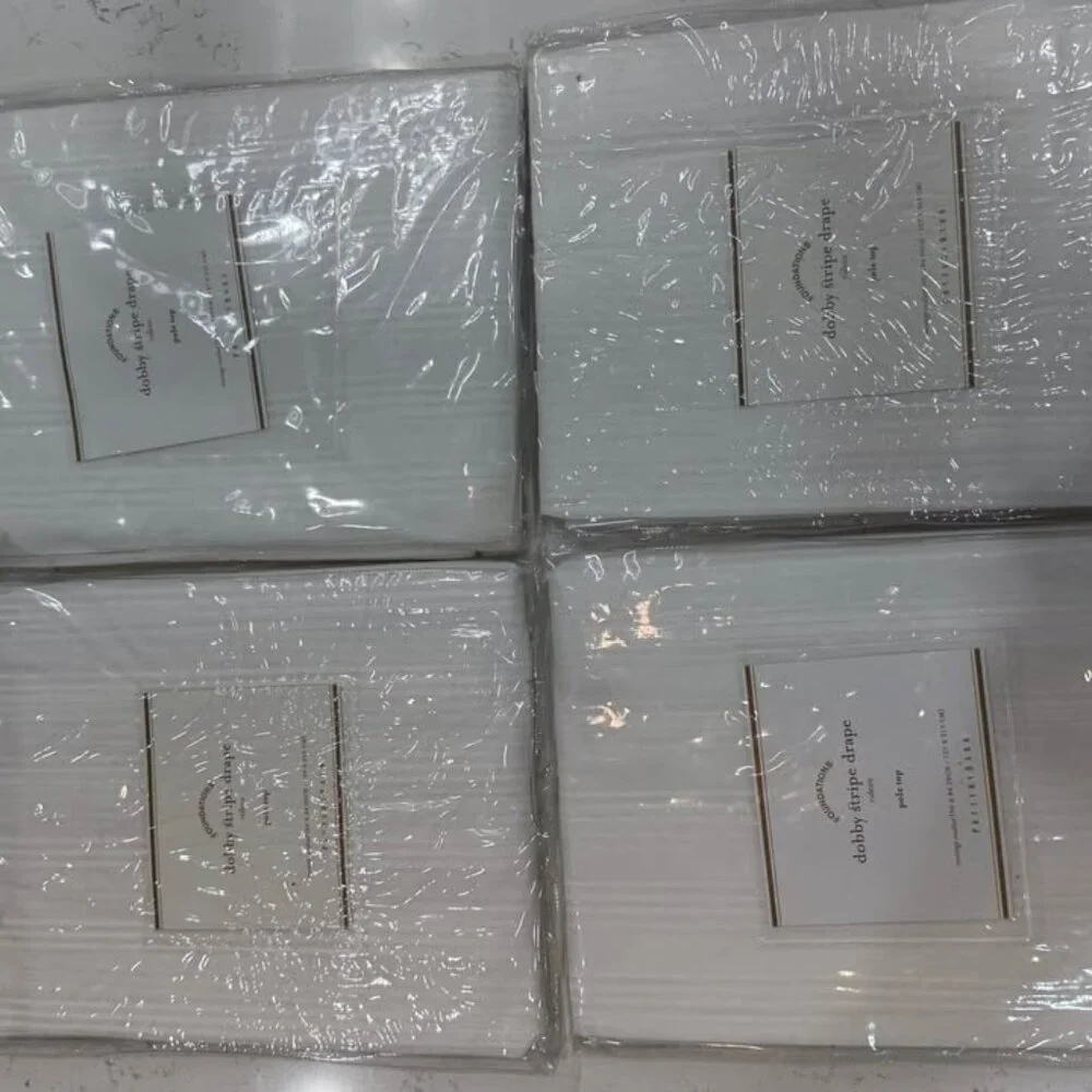 Pottery Barn 50W x 84L White Stripe 100% Cotton Dobby Sheer Drapes. Set of 2 - Picture 5 of 8